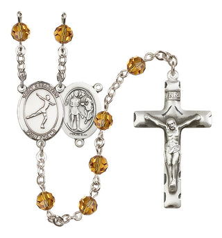 Sterling Silver 6mm Austrian Crystal Saint Sebastian/Figure Skating Rosary in Topaz