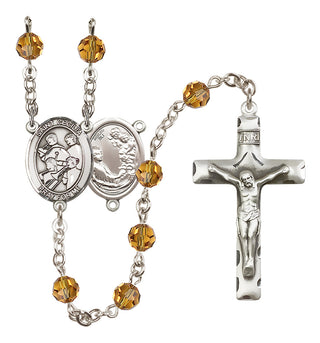 Sterling Silver 6mm Austrian Crystal Saint Cecilia / Marching Band Rosary in Topaz