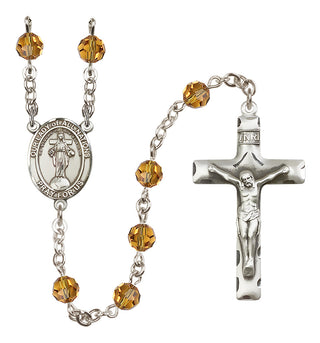 Sterling Silver 6mm Austrian Crystal Our Lady of All Nations Rosary in Topaz