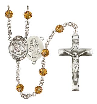 Sterling Silver 6mm Austrian Crystal Our Lady of Mount Carmel Rosary in Topaz