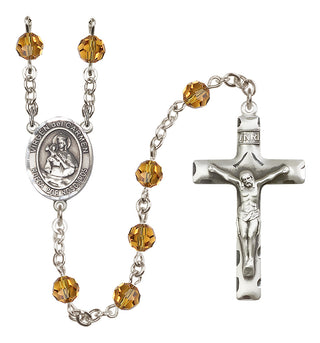 Sterling Silver 6mm Austrian Crystal Virgen del Carmen Rosary in Topaz