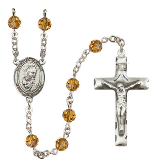 Sterling Silver 6mm Austrian Crystal Blessed Trinity Rosary in Topaz