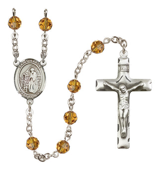 Sterling Silver 6mm Austrian Crystal Saint Aaron Rosary in Topaz