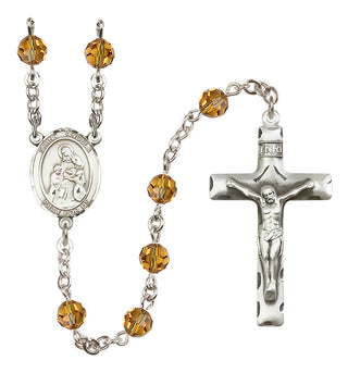 Sterling Silver 6mm Austrian Crystal Saint Angela Merici Rosary in Topaz