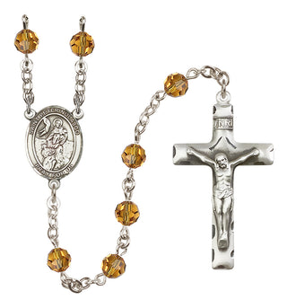 Sterling Silver 6mm Austrian Crystal Saint Peter Nolasco Rosary in Topaz