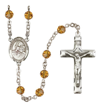 Sterling Silver 6mm Austrian Crystal Saint Lidwina of Schiedam Rosary in Topaz