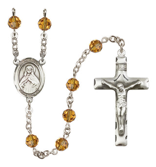 Sterling Silver 6mm Austrian Crystal Saint Olivia Rosary in Topaz