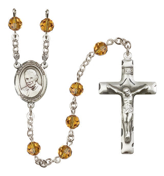 Sterling Silver 6mm Austrian Crystal Saint Luigi Orione Rosary in Topaz