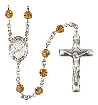 Sterling Silver 6mm Austrian Crystal Saint Joseph Freinademetz Rosary in Topaz
