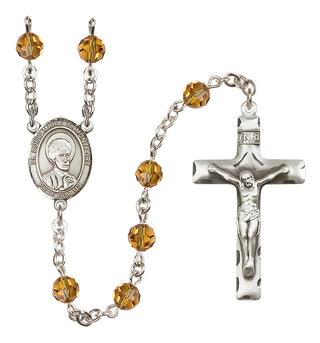 Sterling Silver 6mm Austrian Crystal Saint Louis Marie de Montfort Rosary in Topaz