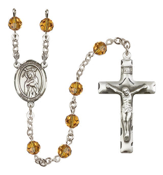 Sterling Silver 6mm Austrian Crystal Saint Regina Rosary in Topaz
