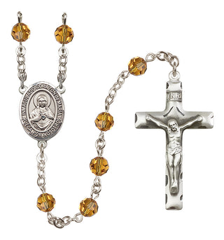 Sterling Silver 6mm Austrian Crystal Corazon Inmaculado de Maria Rosary in Topaz