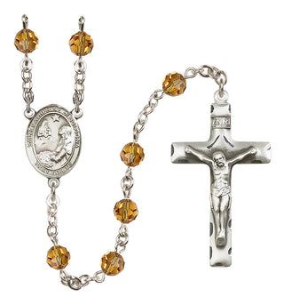 Sterling Silver 6mm Austrian Crystal Saint Catherine of Bologna Rosary in Topaz