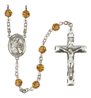 Sterling Silver 6mm Austrian Crystal Saint Eustachius Rosary in Topaz