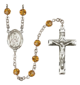Sterling Silver 6mm Austrian Crystal Saint John Chrysostom Rosary in Topaz