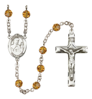 Sterling Silver 6mm Austrian Crystal Saint Kieran Rosary in Topaz