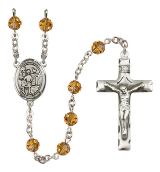 Sterling Silver 6mm Austrian Crystal Saint Vitus Rosary in Topaz
