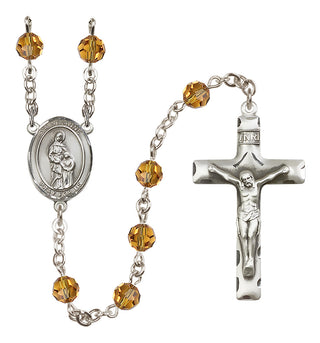Sterling Silver 6mm Austrian Crystal Saint Anne Rosary in Topaz