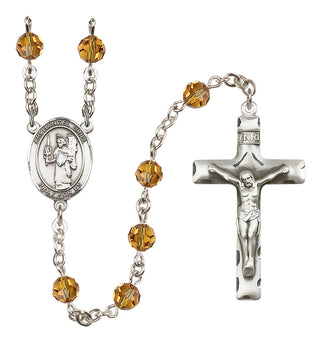 Sterling Silver 6mm Austrian Crystal Saint Uriel the Archangel Rosary in Topaz