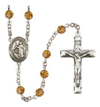 Sterling Silver 6mm Austrian Crystal Saint Raymond of Penafort Rosary in Topaz