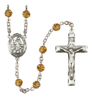 Sterling Silver 6mm Austrian Crystal Saint Bernadine of Sienna Rosary in Topaz