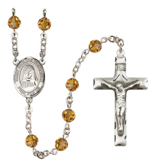 Sterling Silver 6mm Austrian Crystal Saint Pauline Visintainer Rosary in Topaz
