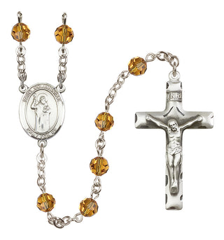 Sterling Silver 6mm Austrian Crystal Saint Columbkille Rosary in Topaz