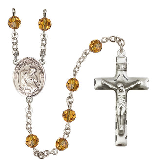 Sterling Silver 6mm Austrian Crystal Blessed Herman the Cripple Rosary in Topaz