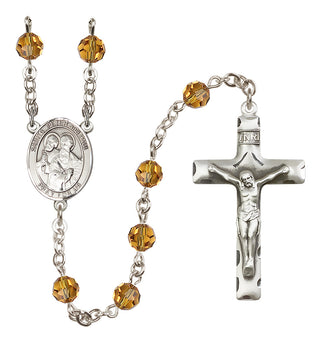 Sterling Silver 6mm Austrian Crystal Saints Peter & Paul Rosary in Topaz