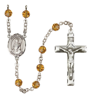 Sterling Silver 6mm Austrian Crystal Saint Lucy Rosary in Topaz