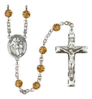 Sterling Silver 6mm Austrian Crystal Guardian Angel w/Children Rosary in Topaz