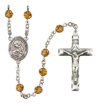Sterling Silver 6mm Austrian Crystal Our Lady of the Precious Blood Rosary in Topaz