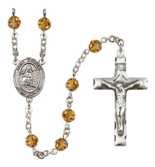 Sterling Silver 6mm Austrian Crystal Saint Ephrem Rosary in Topaz