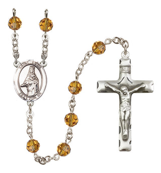 Sterling Silver 6mm Austrian Crystal Saint Emma Uffing Rosary in Topaz