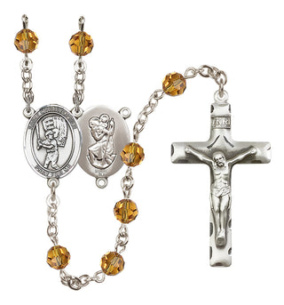 Sterling Silver 6mm Saint Christopher/Baseball Rosary