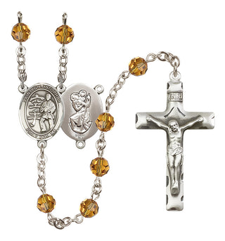 Sterling Silver 6mm Austrian Crystal Saint Christopher / Karate Rosary in Topaz