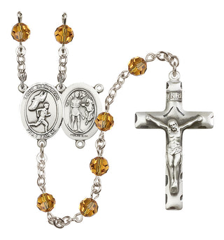 Sterling Silver 6mm Austrian Crystal Saint Sebastian /Track&Field-Men Rosary in Topaz