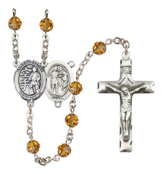 Sterling Silver 6mm Austrian Crystal Saint Sebastian/Karate Rosary in Topaz