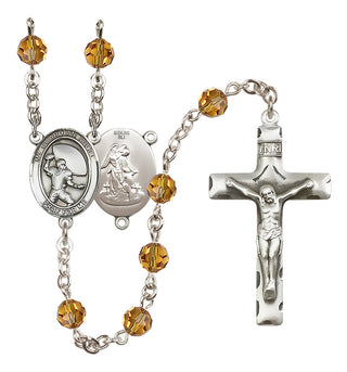 Sterling Silver 6mm Austrian Crystal Guardian Angel/Football Rosary in Topaz