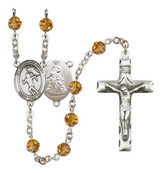 Sterling Silver 6mm Austrian Crystal Guardian Angel/Track&Field-Women Rosary in Topaz