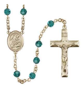 14 Karat Gold-Filled 6mm Austrian Crystal Saint Anthony of Padua Rosary in Zircon