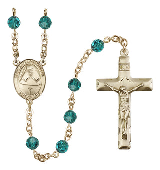 14 Karat Gold-Filled 6mm Austrian Crystal Saint Katharine Drexel Rosary in Zircon