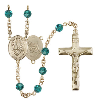 14 Karat Gold-Filled 6mm Austrian Crystal Saint George / Coast Guard Rosary in Zircon