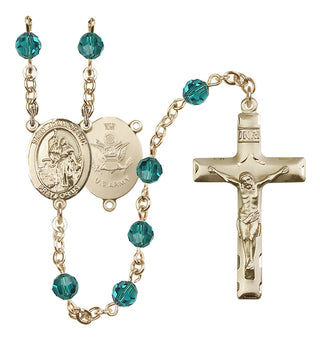 14 Karat Gold-Filled 6mm Austrian Crystal Saint Joan of Arc / Army Rosary in Zircon