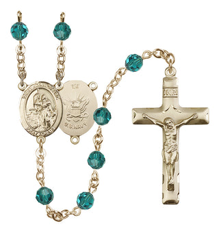 14 Karat Gold-Filled 6mm Austrian Crystal Saint Joan of Arc / Navy Rosary in Zircon