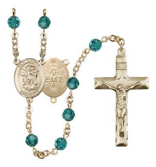 14 Karat Gold-Filled 6mm Austrian Crystal Saint Michael / EMT Rosary in Zircon