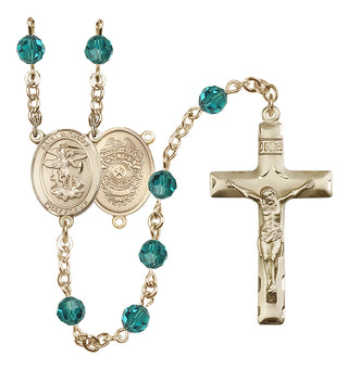 14 Karat Gold-Filled 6mm Austrian Crystal Saint Michael the Archangel/Policeman Rosary in Zircon