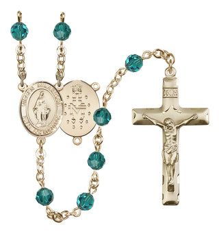 14 Karat Gold-Filled 6mm Austrian Crystal Virgen Milagrosa Rosary in Zircon