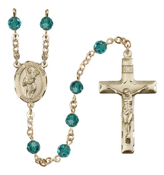 14 Karat Gold-Filled 6mm Austrian Crystal Saint Scholastica Rosary in Zircon
