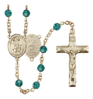 14 Karat Gold-Filled 6mm Austrian Crystal Guardian Angel / Air Force Rosary in Zircon